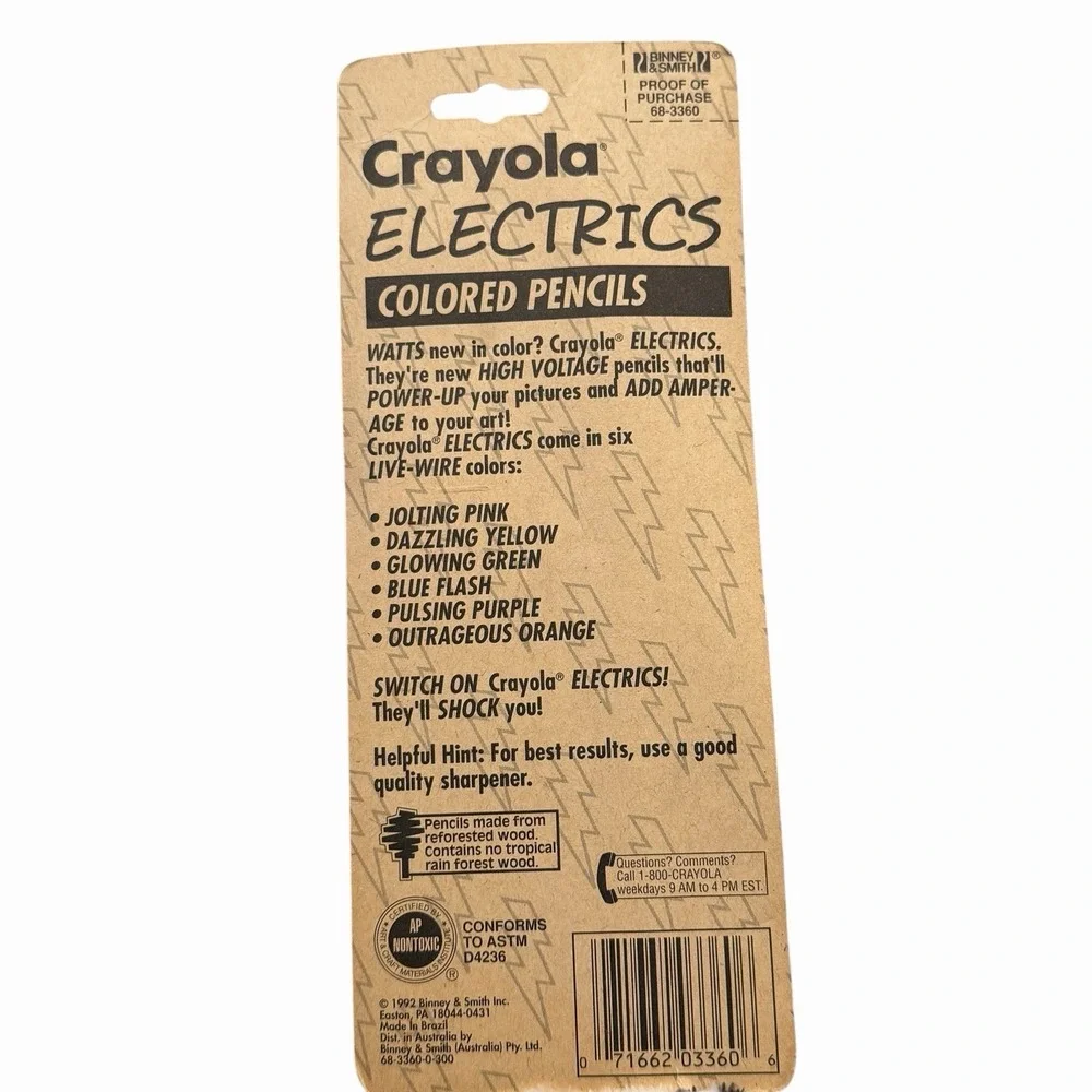 Vintage Crayola Electrics Colored Pencils 1992 NOS 6 Pack Binney & Smith NEW 90s